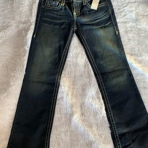 Dark wash womens denim jeans. ECO Friendly size 30 R boot cut.